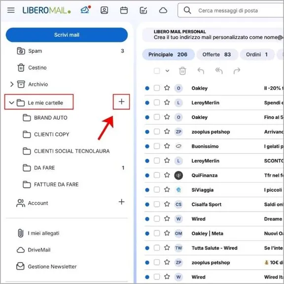 Maak nieuwe mappen op Libero Mail