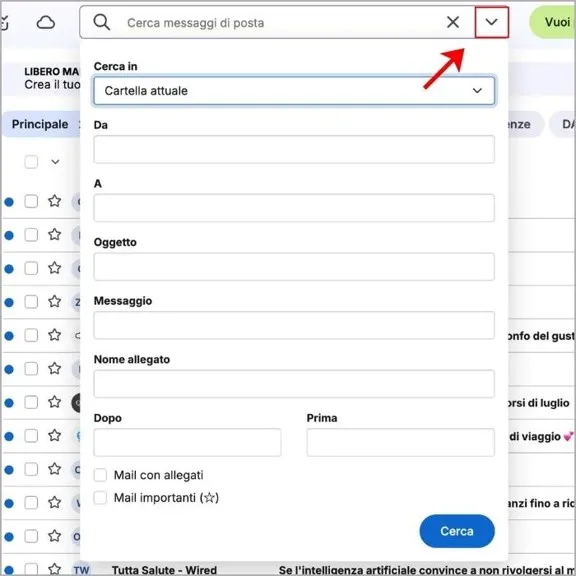Geavanceerd zoeken op Libero Mail